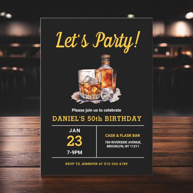 Invitación Fiesta de cumpleaños Whiskey Bourbon para adultos  (Subido por el creador)