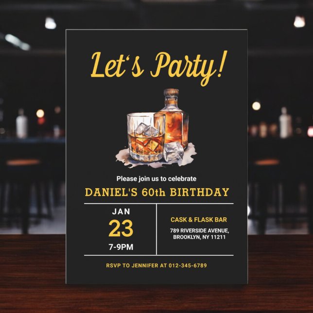 Invitación Fiesta de cumpleaños Whiskey Bourbon para adultos  (Subido por el creador)