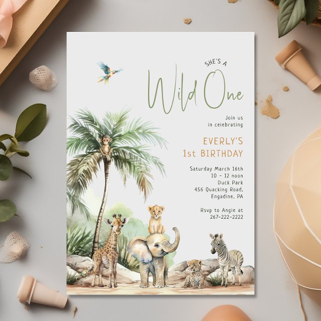 Invitación Fiesta de cumpleaños "Wild One" de animales de Saf (Subido por el creador)