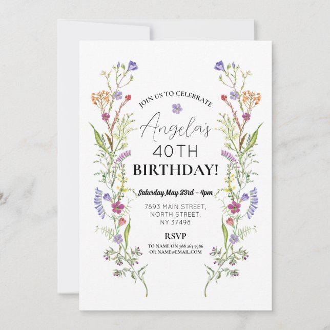 Invitación Fiesta de cumpleaños Wildflowers Floral Ditsy (Anverso)