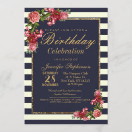 Invitación Fiesta de cumpleaños y franjas de Rosa