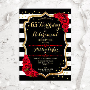 Invitación Fiesta de Cumpleaños y Jubilación - Oro Rojo Negro