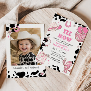 Invitación fiesta de cumpleaños Yee Haw Rodeo Cowgirl 3 años