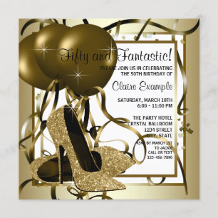 Invitación Fiesta de Cumpleaños Zapato de Tacón Alto de Oro B