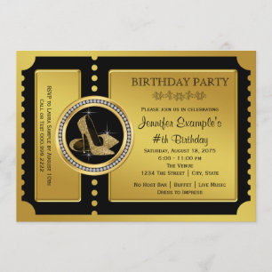 Invitación Fiesta de Cumpleaños Zapato de Tacón Alto Dorado