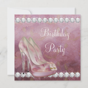 Invitación Fiesta de Cumpleaños Zapato de Tacón Alto Rosa Ele