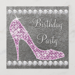 Invitación Fiesta de Cumpleaños Zapato de Tacón Alto Rosa Ele