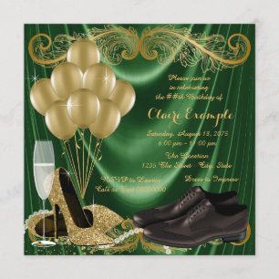 Invitación Fiesta de Cumpleaños Zapato Esmeralda Verde Dorado
