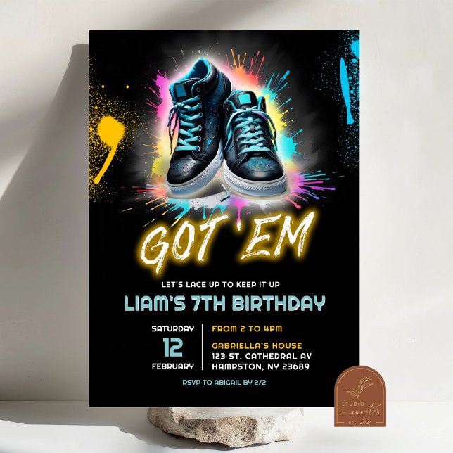 Invitación Fiesta de Cumpleaños Zapatos Black Sneaker Bash Go (Subido por el creador)