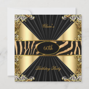 Invitación Fiesta de Cumpleaños Zebra Dorado Crema Leopardo N