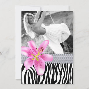 Invitación Fiesta de cumpleaños Zebra Sweet 16 Flor de lirio