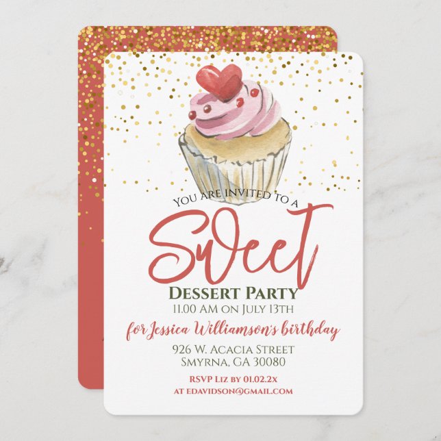 Invitación Fiesta de Cupcakes de Postre (Anverso / Reverso)