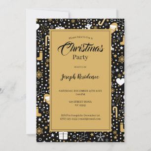 Invitación Fiesta de Cute Black Gold Polka Dots Script Navida