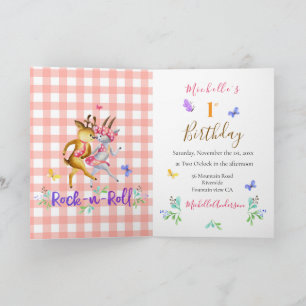 Invitación Fiesta de Cute Forest Deer Waltzing Red Gingham