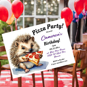 Invitación Fiesta de Cute Hedgehog Pizza Cumpleaños