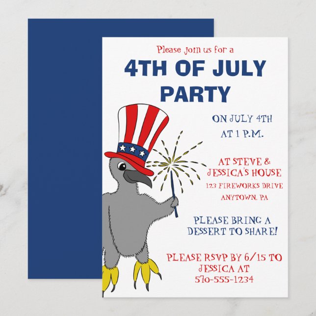 Invitación Fiesta de Cute Patriotic Eaglet Personalizado 4 de (Anverso / Reverso)