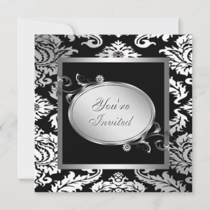 Invitación Fiesta de Damasco Blanca Plateada Negra