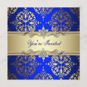 Invitación Fiesta de Damasco Dorado Azul