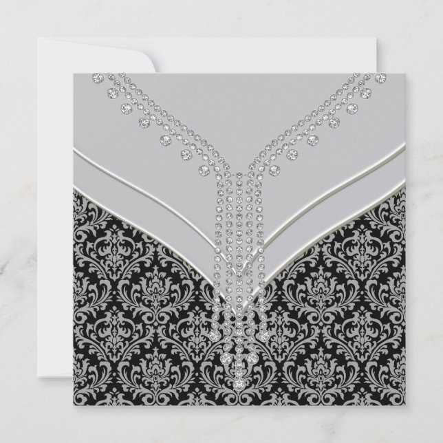 Invitación Fiesta de Damasco Negro Elegante (Anverso)