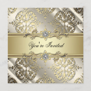 Invitación Fiesta de Damask Black Gold