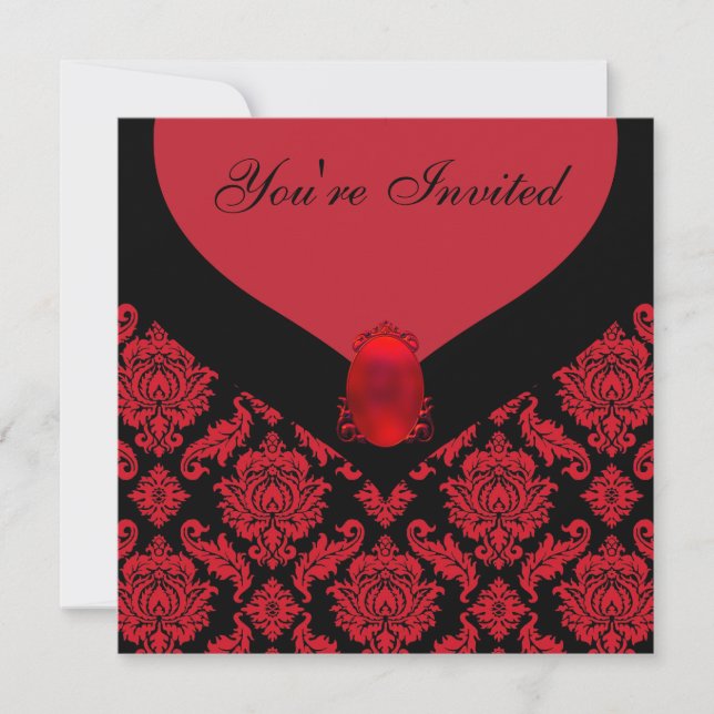 Invitación Fiesta de Damask negro rojo (Anverso)
