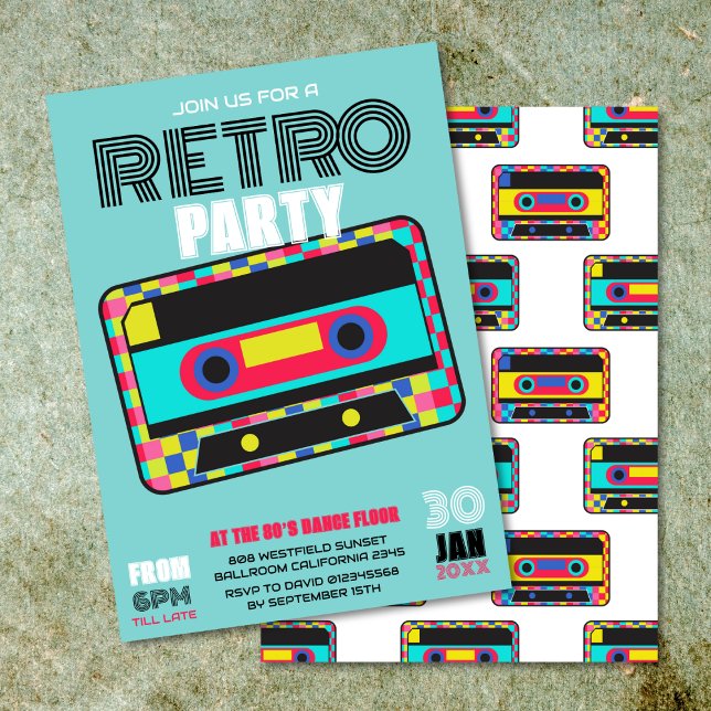 Invitación Fiesta de danza de cinta Neon Cassette Retro 80 (Subido por el creador)
