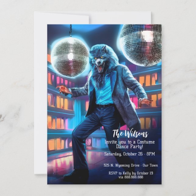 Invitación Fiesta de danza de Halloween, disco Wolfman (Anverso)