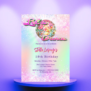 Invitación Fiesta de danza disco cumpleaños holográfico rosa