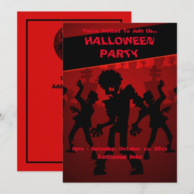 Invitación Fiesta de danza zombie Naranja de Halloween (Anverso / Reverso)