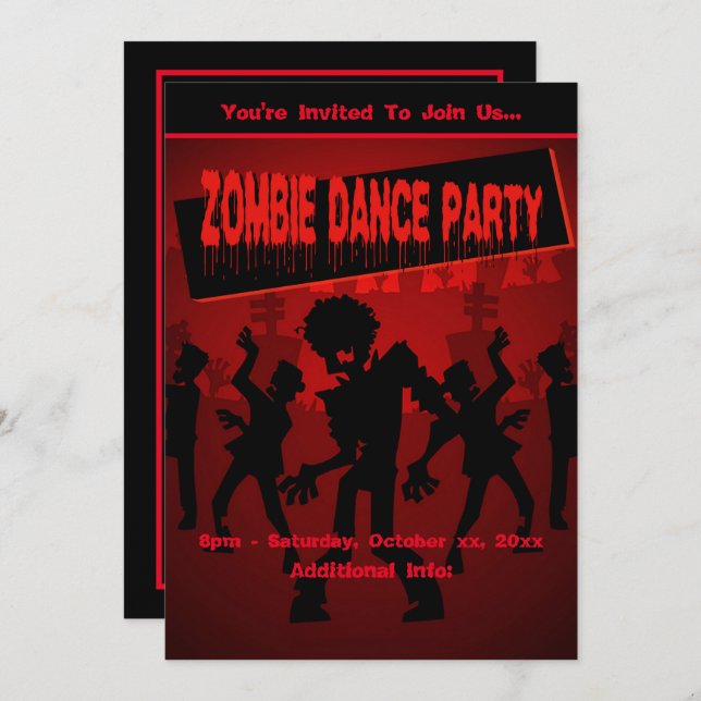 Invitación Fiesta de danza zombie negro y Naranja (Anverso / Reverso)