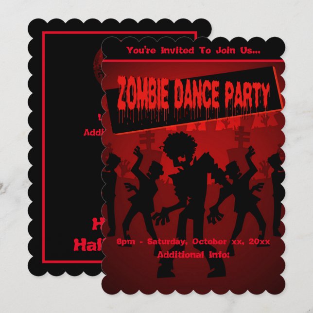 Invitación Fiesta de danza zombie negro y Naranja (Anverso / Reverso)