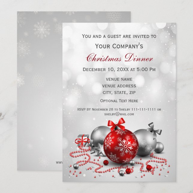 Invitación fiesta de  de Navidades corporativos de plata (Anverso / Reverso)