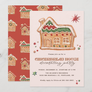 Invitación Fiesta de Decoración de Casa de Jengibre Navidad