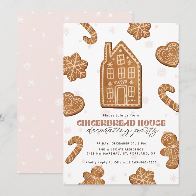 Invitación Fiesta de Decoración de Casa de Jengibre Navidad (Anverso / Reverso)