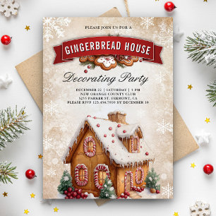 Invitación Fiesta de Decoración de Casa de Jengibre Navidad