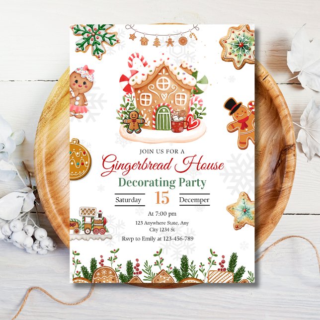 Invitación Fiesta de Decoración de Casa de Pan de Jengibre Na (#Christmas #chrismasinvitation #gingerbread #christmasparty)