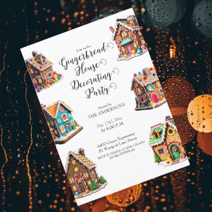 Invitación Fiesta de decoración de casas de jengibre Navidad 