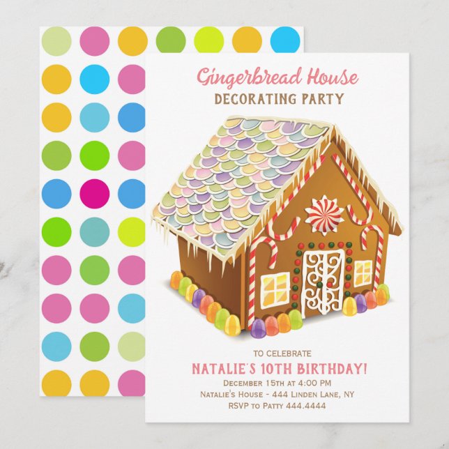 Invitación Fiesta DE DECORACIÓN DE CASAS GINGERBREAD (Anverso / Reverso)