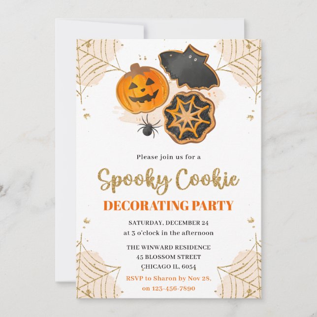 Invitación Fiesta de decoración de galletas de Halloween con  (Anverso)