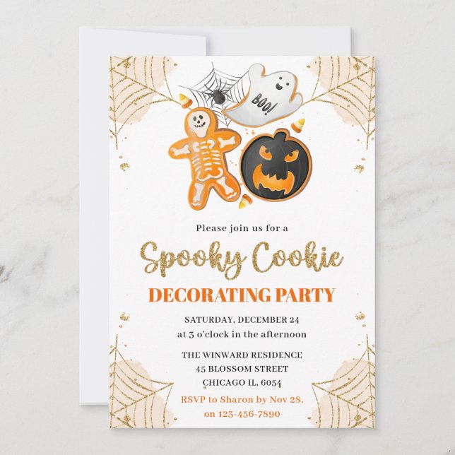 Invitación Fiesta de decoración de galletas de Halloween con  (Anverso)