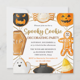 Invitación Fiesta de decoración de galletas de Halloween con 