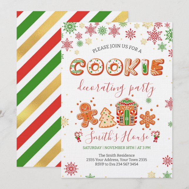 Invitación Fiesta de Decoración de Galletas de Navidad (Anverso / Reverso)
