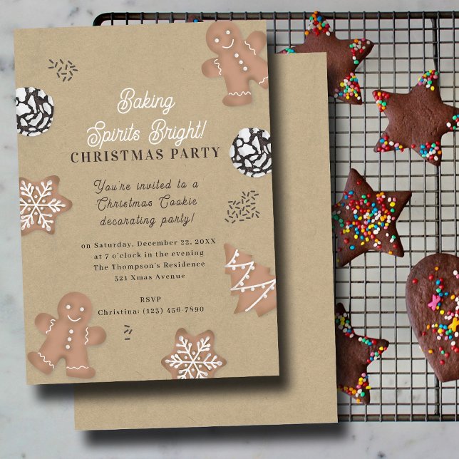 Invitación Fiesta de Decoración de Galletas de Navidad Kraft (Christmas Cookie Decorating Party Kraft Invitation)