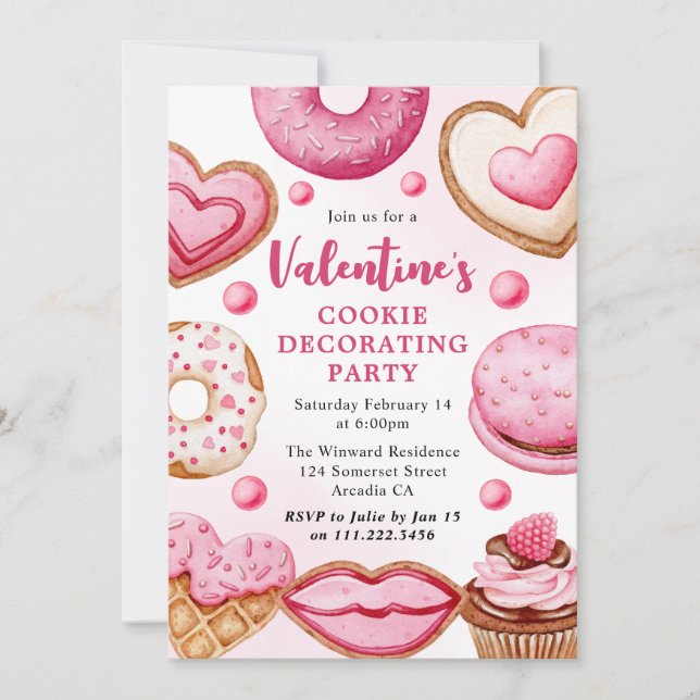 Invitación Fiesta de Decoración de Galletas de San Valentín c (Anverso)
