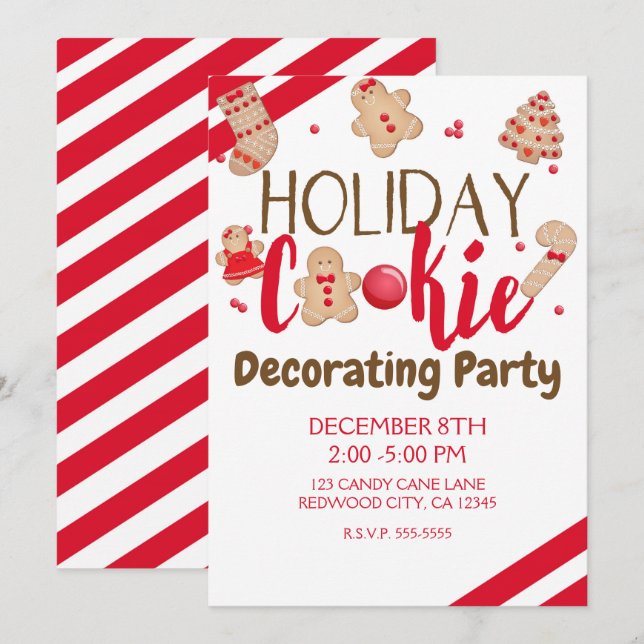 Invitación Fiesta de Decoración de Galletas Navideñas o Inter (Anverso / Reverso)