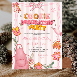 Invitación Fiesta de Decoración de Galletas Retro con Lazo Ro