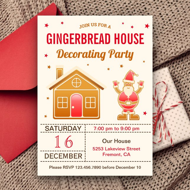 Invitación Fiesta de decoración de una casa de pan de jengibr (Subido por el creador)