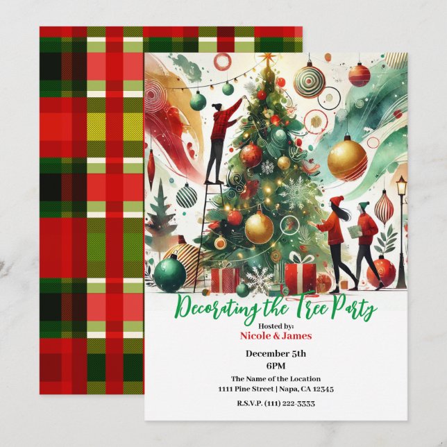 Invitación Fiesta de decoración del árbol de Navidad (Anverso / Reverso)