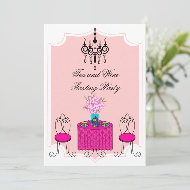 Invitación Fiesta de degustación de té y vino caprichoso (Anverso de pie)