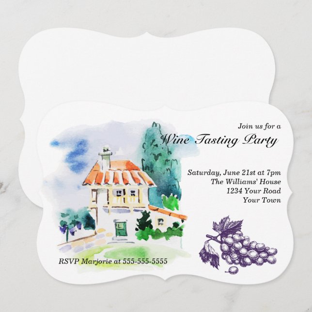 Invitación Fiesta de degustación de vino de la Villa francesa (Anverso / Reverso)